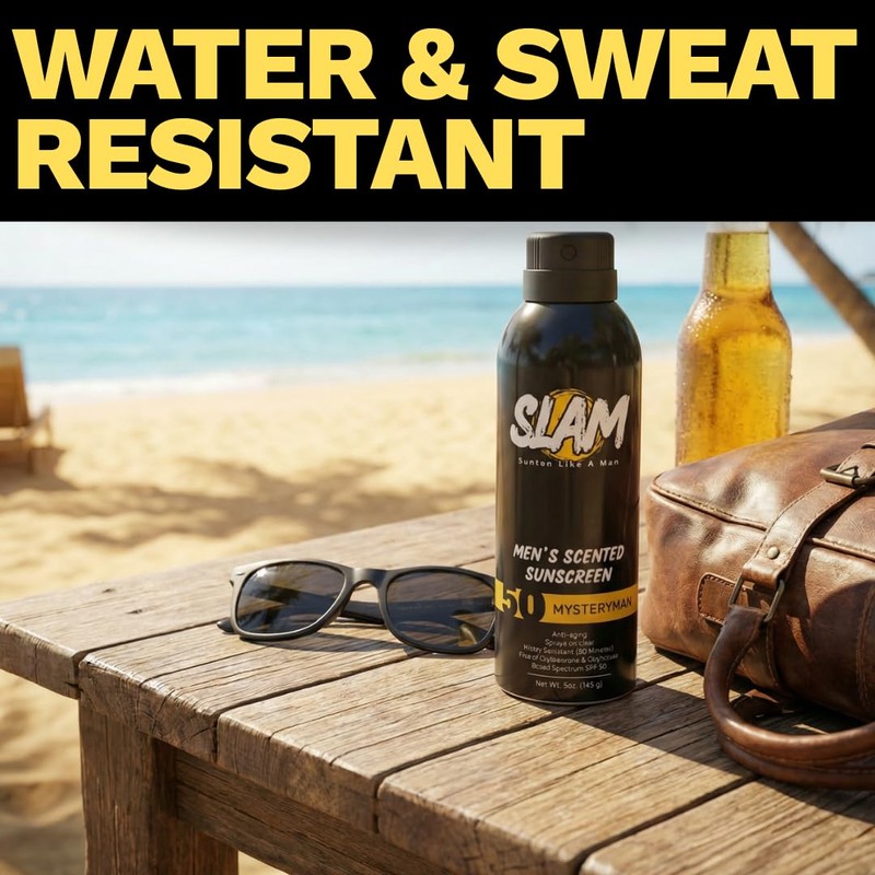 SLAM MysteryMan Men's Scented Sunscreen Spray SPF 50 – Broad