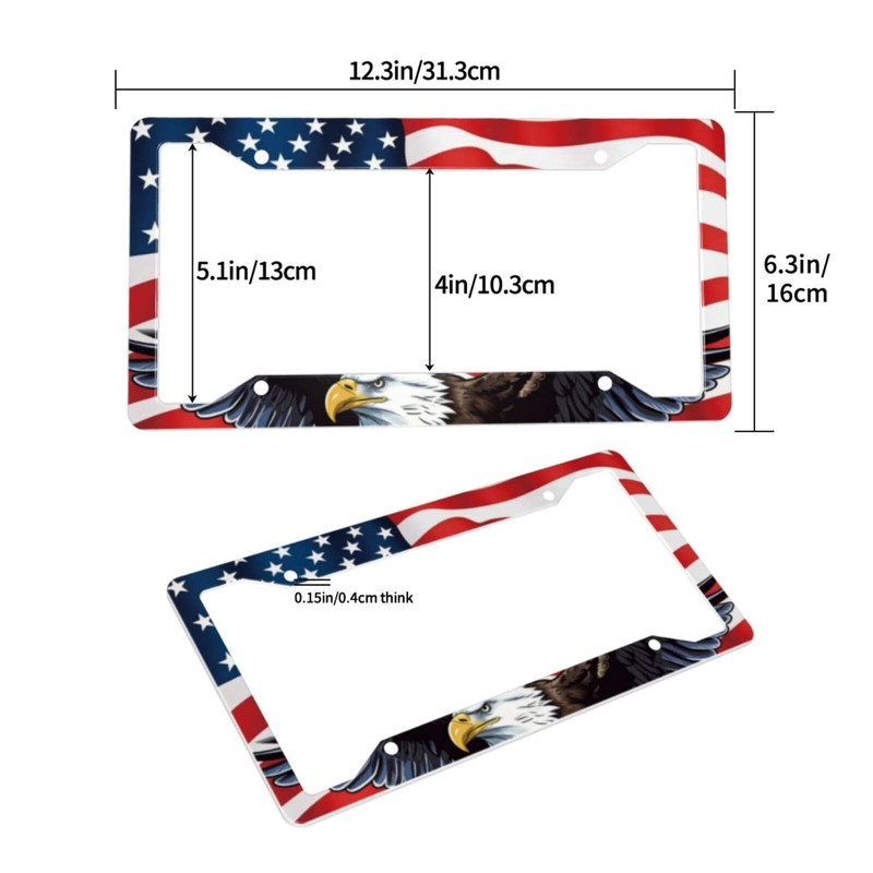 American Flag License Plate Frame 2 Pack, Bald Eagle Patriotic
