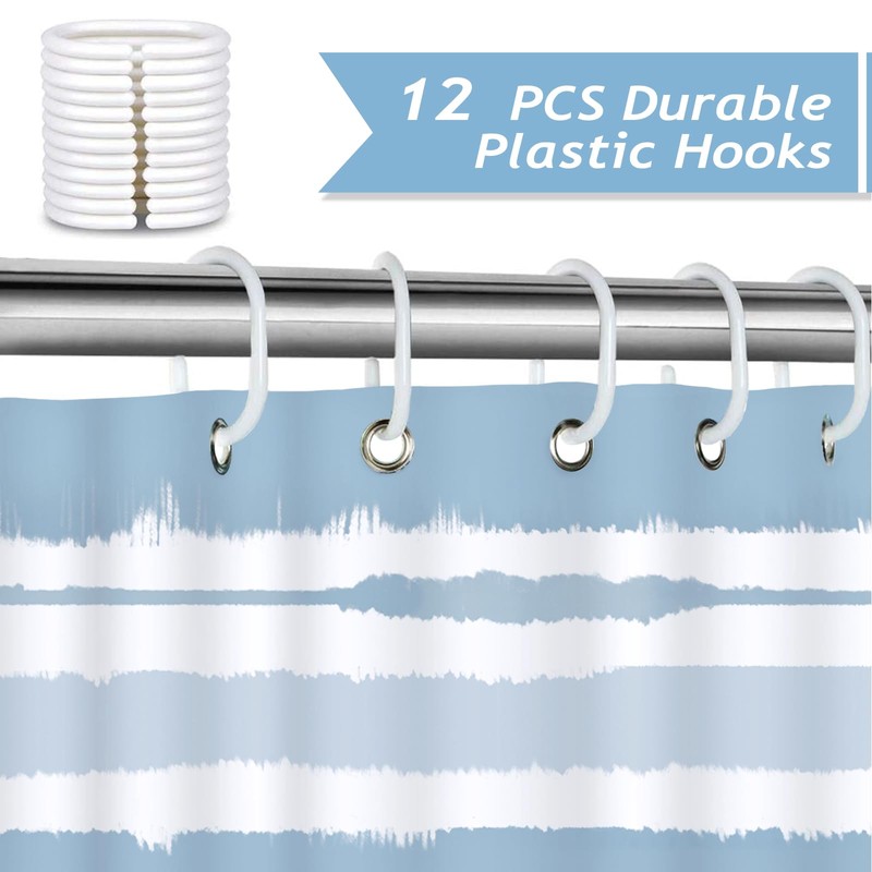 Bonhause Blue Modern Shower Curtain Abstract Striped Waterproof 180 x