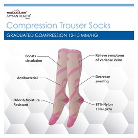 ZAYAAN HEALTH Ribbon Compression Socks (12-15 mm/Hg) | Anti-fatigue, Comfortable, Odor & Moisture Resistance - Pack of 3 Pairs