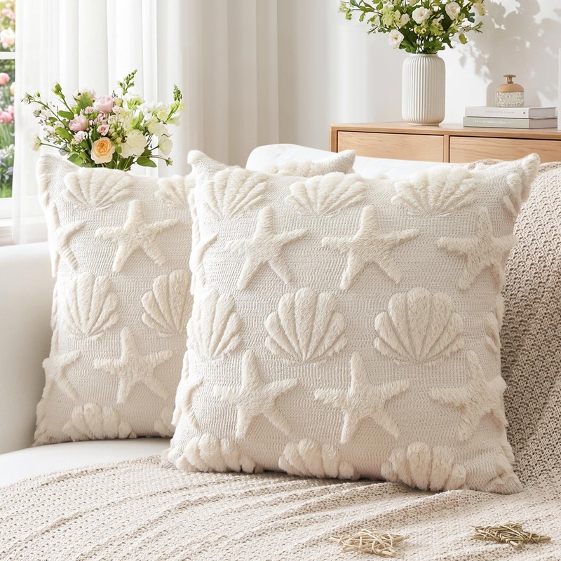 Shell Starfish Throw Pillow Covers Set of 2 Beach Seaside