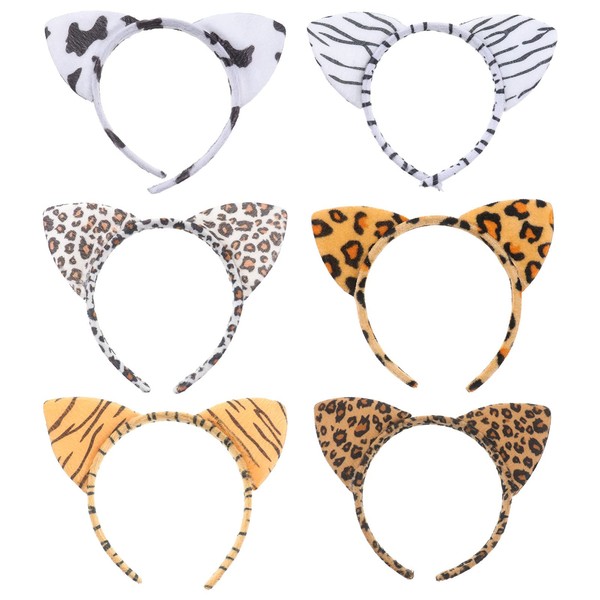 SOLUSTRE Animal Cosplay Headband Plush Cat Ear Headbands Zebra Tiger Cow Hair Hoops Hair Accessories