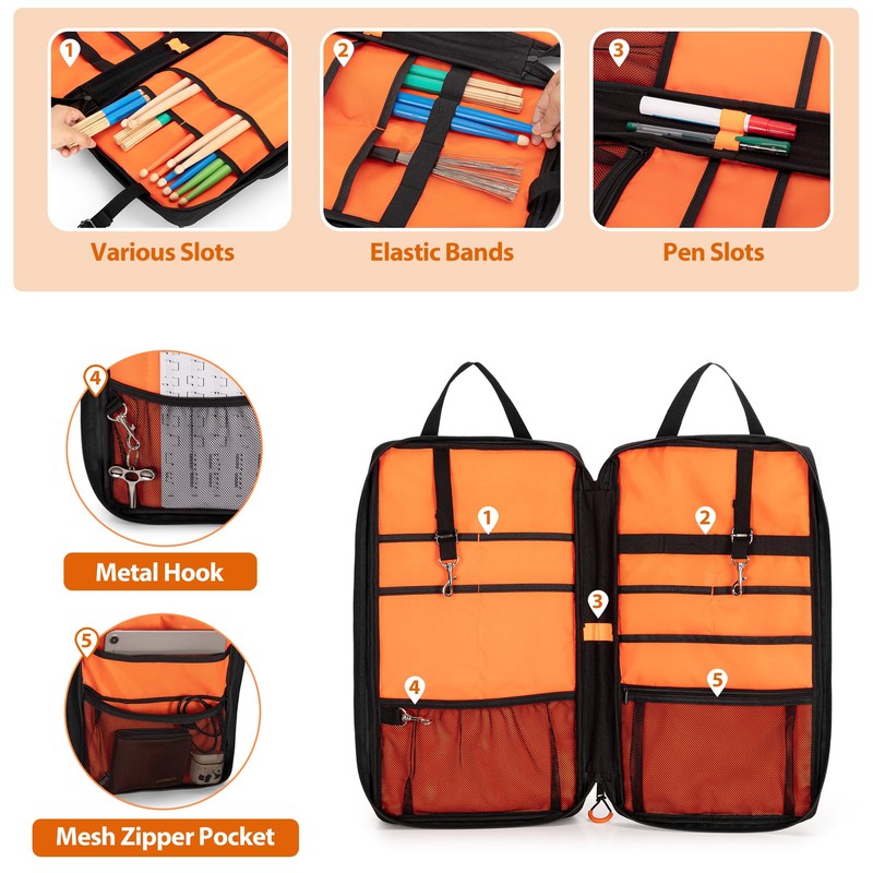 Damero Drumstick Bag, Drumstick Mallet Bag with Detachable Shoulder Strap,