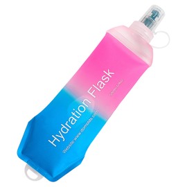 AXEN 500ML Soft Flask, TPU Foldable Running Hydration Flask, Soft Collapsible Water Bottle for Hydration Pack Cycling Marathon Running Hiking, Pink&Blue
