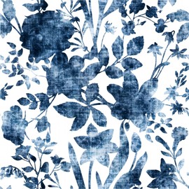 Vintage Blue Floral Peel and Stick Wallpaper Branches Leaf Contact Paper Self Adhesive Waterproof Wallpaper Removable Easy Peel Off Stick on Wallpaper for Livingroom Bedroom Cabinets 17.71" X 236.2"