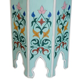 Moroccan Handmade Wood Table Side Tall Delicate Hand Painted Exquisite Light Blue