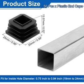 sourcing map 1" (25mm) Square Tubing End Caps, 50 Pcs Plastic Hole Plugs Insert End Cap for Metal Tubing Post Chair Leg Table Bookshelves Furniture, Black
