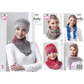 King Cole 5242 Crochet Pattern Womens Hat Scarfs Shawl Cowl and Neck Roll in Twirly Tweed Chunky