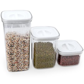 Ghpaottc Airtight Food Storage Container with Lid，set of 3 Airtight Easy Open Spiral Lock Top, Stackable PET Canister for Rice Sugar Flour Protein Powder, Plastic Kitchen Pantry Organizer