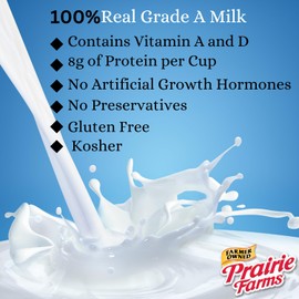 Prairie Farms Whole Milk, Shelf Stable, Boxed & Ultra Pasteurized (UHT), Vitamin D White Milk - Preservative and Hormone Free, Gluten Free, Kosher, Made in USA - 1 Quart (1 Pack)