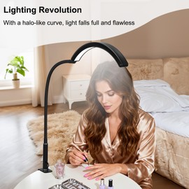 ZEKAHOV Professional Half Moon LED Desk Light for Nail Techs & Artists – Flexible Gooseneck Lamp with Clamp, 3 Color Modes & 5 Brightness Levels for Manicure, Tattoo, Beauty Work