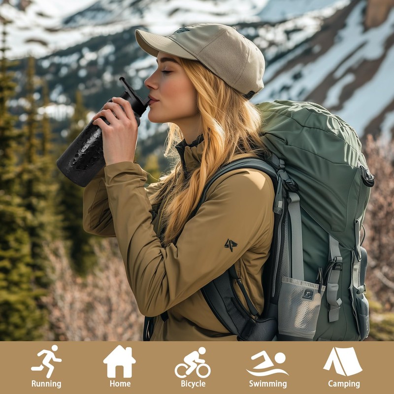 Leopard Print Water Bottle 32oz Vacuum Insulated Black Cheetah Water