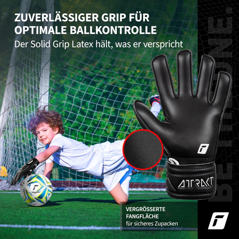Reusch Attrakt Solid Junior Unisex Goalkeeper Gloves, Black 6