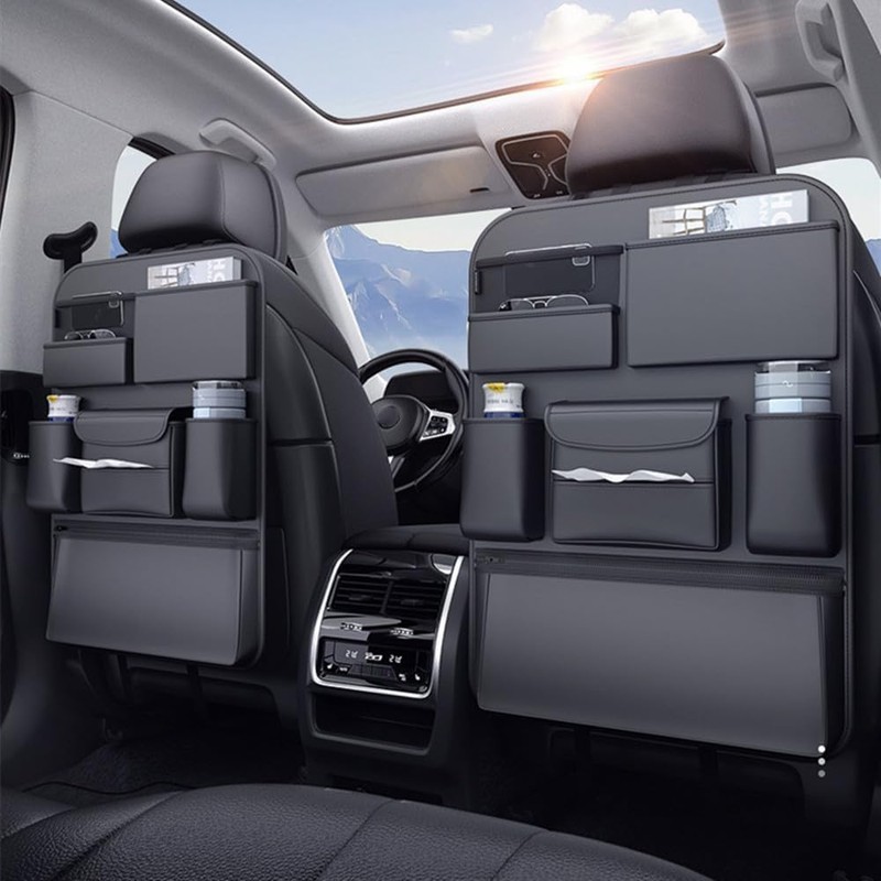 Leather Car Backseat Organizer, Rear Seat Storage Pocket, Car Seat