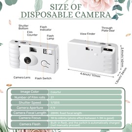Treela 6 Pack of Disposable Camera for Wedding Bulk Bachelorette Single Use Flash 35mm 17 Film 200iso Camera for Birthday Concert Travel Anniversary Party Supply Favor Vacation Gift (White,Classic)