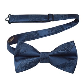 HISDERN Bow Tie Men's Already Tied Adjustable Bow Plain Paisley Floral Bow Ties for Men Wedding Suit Tuxedo, navy blue-3
