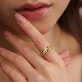 Fidget Spinner Ring for Women - Faith Over Fear Stainless Steel Anxiety Relief Rings for Adults, Christian Inspirational Hope Thumb Ring for Stress & Focus, Jewelry Gift for Women Men (Gold, 8)