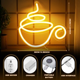 Kathfly Coffee Bar Neon Sign LED Neon Coffee Sign Wall Modern LED Sign for Coffee Shop Coffee Bar Accessories Neon Sign for Cafe Bar Coffee Bar Restaurant Pub Christmas Art Party Decor(Coffee)