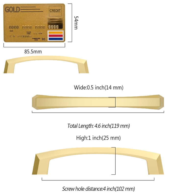 Amerdeco 10 Pack Brushed Gold Cabinet Pulls 4 Inch(102MM) Hole