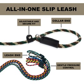 Slip Lead Dog Leash Made in The USA | All in One No Pull Dog Leash and Collar with Adjustable Loop | 3/8” Thick for Small Dogs 6 FT (Camouflage Stripe)