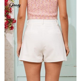 Ginasy Summer High Waisted Shorts for Women - Trendy Dressy Casual Wide Leg With Pockets White