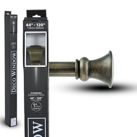 Deco Window Adjustable Curtain Rod for Windows 44 to 120 Inch (Pack of 1) Extendable Heavy Duty 1 Inch Iron Drapery Pole with Finials Wall Mounted French Door Curtain Rods (Brass)
