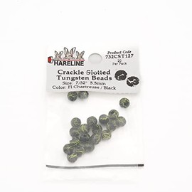 Hareline Crackle Slotted Tungsten Beads #127 7/32'' (5.56mm) Fl Chartreuse/Black