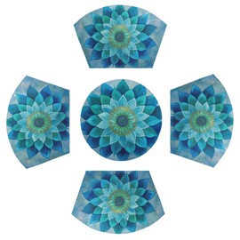 Teal Flower Wedge Placemats Set of 4 Mandala Floral 4 Wedge Table mats and 1 Round Place mat Heat Resistant Non-Slip Washable Dining Table for Kitchen Patio Party Decor Cloth Placemat Mandala Floral