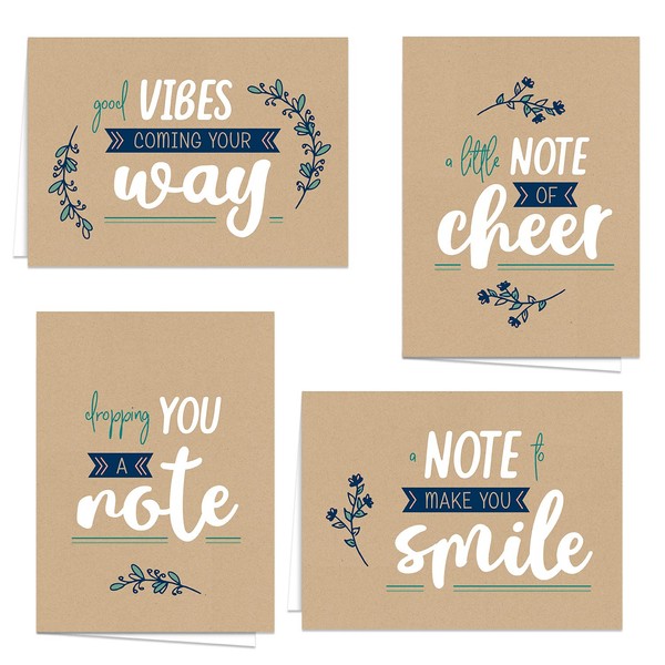 Encouraging Kraft Look Greeting Cards / 12 Friendship Note Cards / 5" x 7" Cards With White Envelopes