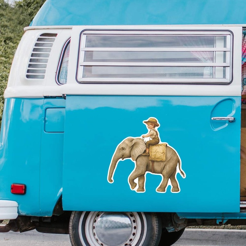 Extra Large 460mm 'Boy Riding an Elephant' Permanent Sticker Decal
