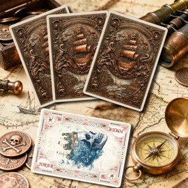 Must-Have Playing Cards For Hardcore Gamers, Maritime Storm Themed Playing Cards, Bronze Tone Vintage Style, 54 Unique Illustrations, International Standard Size Compatible With All Card Games