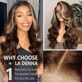 GUIGUZIN Chocolate Brown Lace Front Wigs Human Hair 9x6 HD Blonde Highlight Lace Frontal Wig Human Hair 180% Density Body Wave Glueless Wig Pre Plucked Pre Cut (Brown Blonde, 26 Inch)