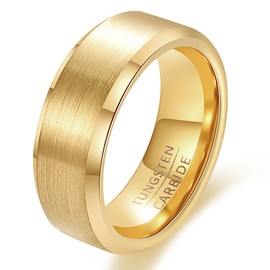 LXBQYSTO 4mm 6mm 8mm Basic Tungsten Ring for Men Casual Tungsten Wedding Band Matte Brushed Finish Comfort Fit (8mm-Gold, 7)