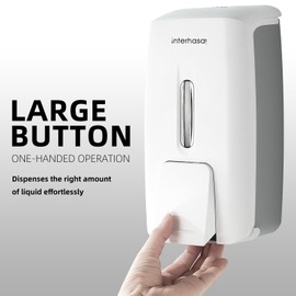 Wall Mounted Soap Dispenser, No Drilling Required, Manual Soap Dispenser, Shower Gel and Shampoo Dispenser with Transparent Window, Suitable for Bathroom and Kitchen, 800 ml (White)