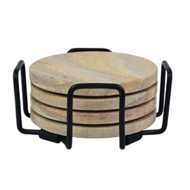 Marbco Sandstone Absorbent Coasters for Drinks 4 Inches in Diameter Multicolor Premium Natural Solid Build Material Sandstone Coasters (4, Round (with Holder))