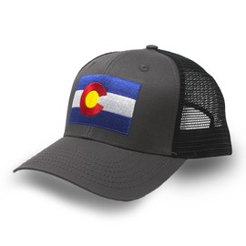 International Tie Black Colorado Hat – Colorado Flag Adjustable One Size Trucker Cap, Baseball, Snapback with an Embroidered Patch