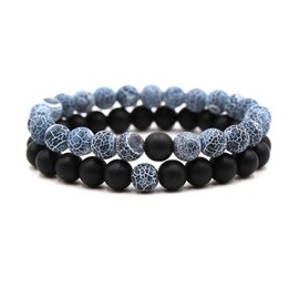 FORUBUS 2Pcs Lava Rock Beaded Stretch Bracelets, Tiger Eye Turquoise Natural Stone Beads Bracelet Used As Essential Oil Diffuser for Women Men Yoga Meditation Aromatherapy Jewelry (L black)