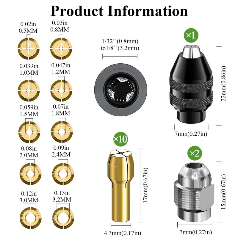 DMNQ 15 Pieces Drill Chuck Suitable for Dremel, Mini Drill