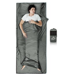 14oz Sleeping Bag Liner Ultralight,Adult Sleep Sack & Travel Sheets with 2 Way Zipper Expose Feet Separately,Single Camping Sheet for Backpacking,Hotel (Gray)