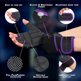RYMNT Guantes de entrenamiento con soporte para muñeca, guantes de levantamiento de pesas con protección completa de la palma y agarre extra para hombres y mujeres, ejercicio de gimnasio, entrenamiento cruzado, levantamiento de pesas, dominadas, levantam