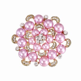 PATIKIL Pearl Floral Crystal Brooch, Elegant Imitation Pearl Brooches Pin Fashion Rhinestone Flower Lapel Pin for Women Wedding Bridal Suit Clothes Hat Jewelry Gift, Pink