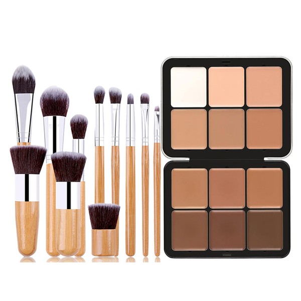 Joyeee Makeup Cream Contour Palette with Makeup Brush, 12 Shades Full Cover Creamy Concealer and Highlighting Makeup Kit for Under Eye Dark Circles, Acne & Blemishes, Reduces Redness, Light to Dark