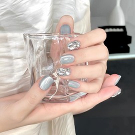 YXRXKJ Nail Tips, Medium, 24 Pieces, Nail Tips, Short, Popular, Japanese Style, Cute, Simple, Stylish, False Nails, Short, Spring & Summer, Bride Nails, Glossy, Coming of Age Ceremonies, Graduation