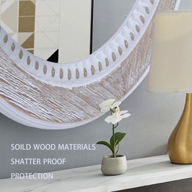 24'' Round Mirror Boho Wood Circle Mirrors with Beads, Decorative Wall Mirrors for Entryway, Bathroom, Bedroom, Living Room Rustic Farmhouse Hanging Mirror