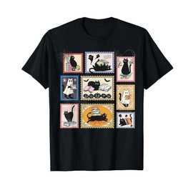 Retro Ghost Black Cat Reading Books Librarian Bookish T-Shirt