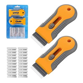 Razor Blade Scraper, 2 Pack Plastic Retractable Glass Scraper with 40 Pcs Extra Razor Blades, Cleaning Razor Scraper for Windows Metal Vinyl Car Glue