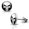 Stainless Steel Punisher Skull Round Circle Button Stud Post Earrings,