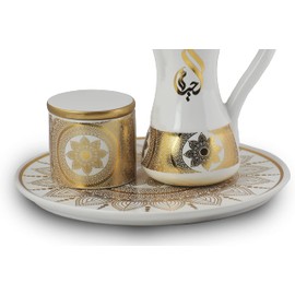 INTENSE OUD Royal Tea Set Bakhoor Burner - Shiny, Glossy with Circular Tray | Frankincense Resin Burner | Office & Home Decor | Arabia Bakhoor/Oudh/Oud Burner (Mabkhara) | Tray 8 Inches Tall | White