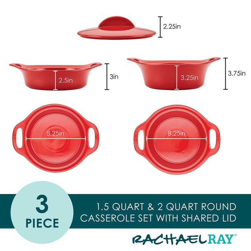 Rachael Ray Solid Glaze Ceramics Casserole Bakers/Baking Dish with Shared