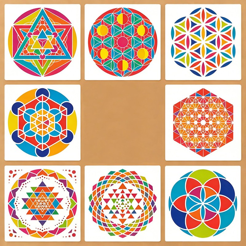 HJACS 8 Pcs Sacred Geometry Stencils Painting Reusable 8×8Inch Metatron's